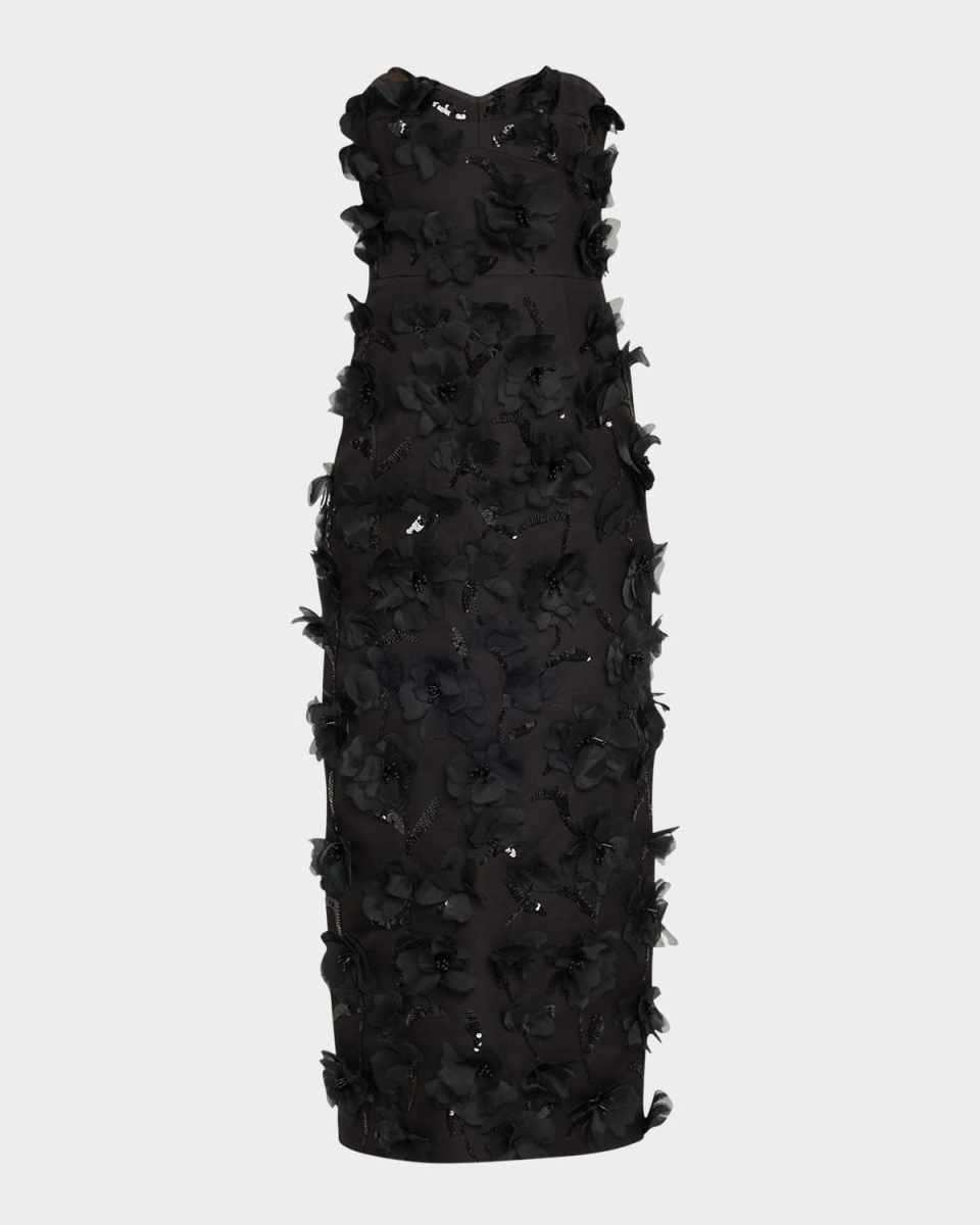 Floral Hand Embellished Strapless Sheath Dress